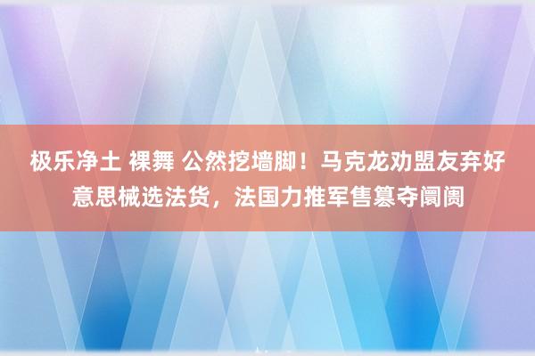 极乐净土 裸舞 公然挖墙脚！马克龙劝盟友弃好意思械选法货，法国力推军售篡夺阛阓